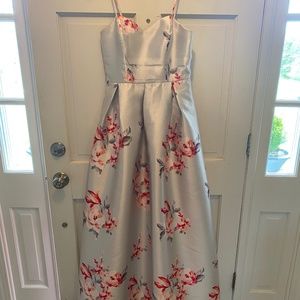 Silver-Blue Floral Prom Dress